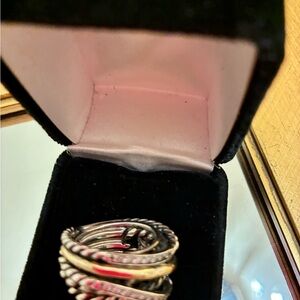 Silver 925 and Gold Tone Twisted Ring, CZ
Sz 7